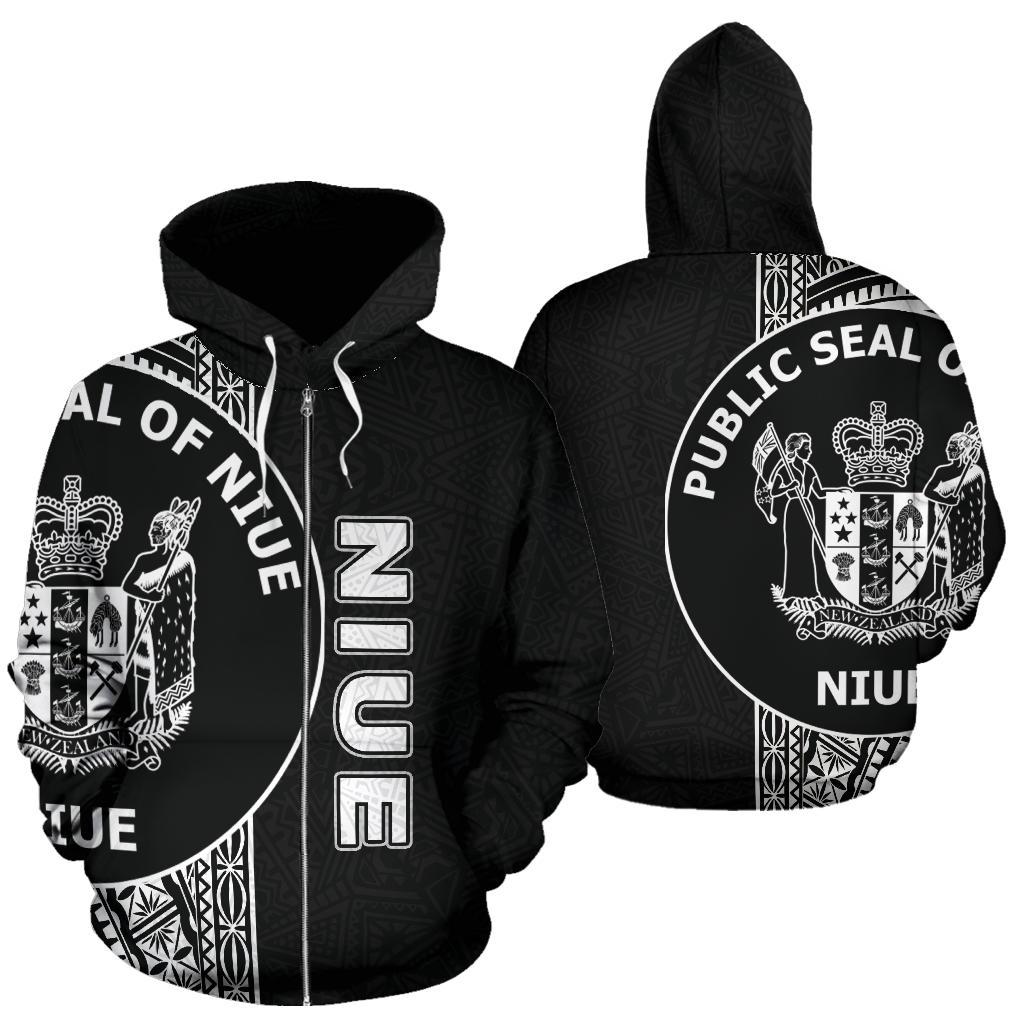 Niue Polynesian Zip up Hoodie Line Black Unisex Black - Polynesian Pride