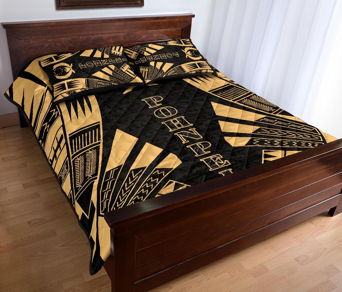 Pohnpei Quilt Bed Set - Pohnpei Flag Polynesian Yellow Tattoo Style - Polynesian Pride