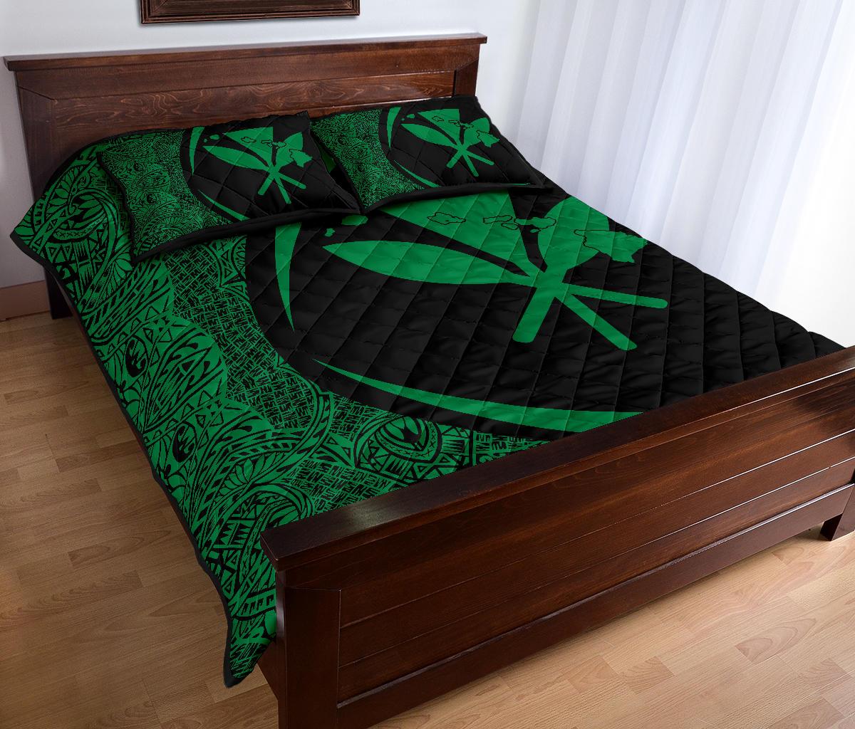 Hawaii Kanaka Polynesian Quilt Bed Set - Circle Style Green - Polynesian Pride