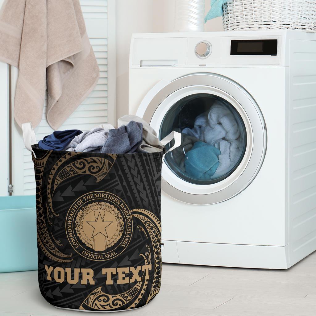 Northern Mariana Islands Polynesian Custom Personalised Laundry Basket - Gold Tribal Wave - Polynesian Pride