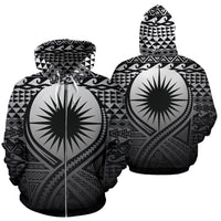 Marshall Islands All Over Zip up Hoodie Lift up Black Unisex Black - Polynesian Pride