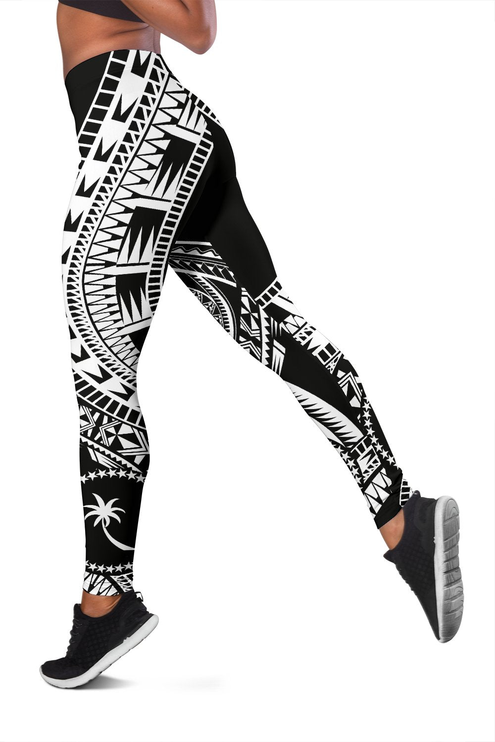 Chuuk Women Leggings Polynesian Pattern Black - Polynesian Pride