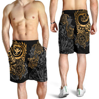 Polynesian Hawaii (Kanaka Maoli) Men's Short - Gold Turtle Hibiscus Flowing - Polynesian Pride