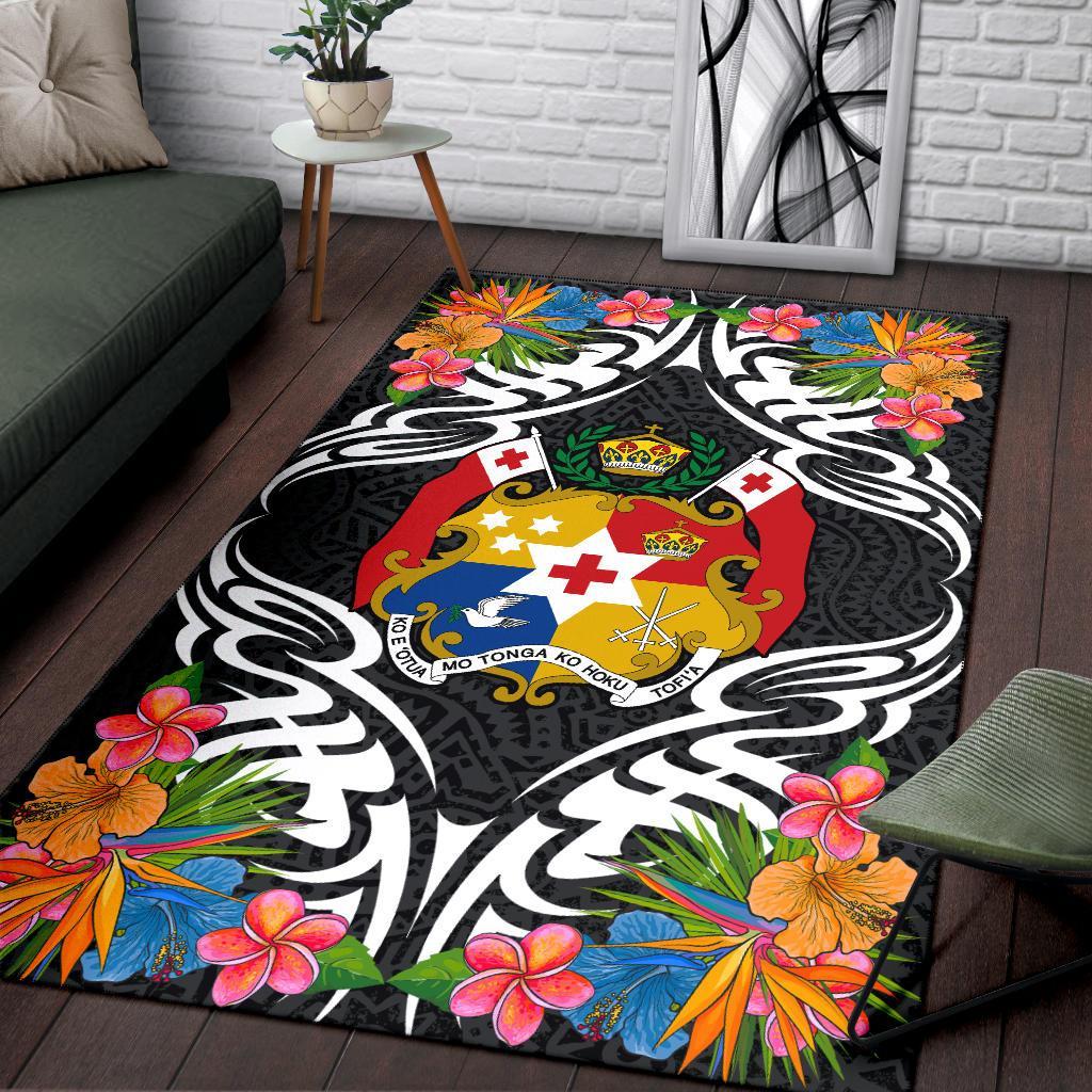 Tonga Area Rug - Coat OfArmsWith Tropical Flowers - Polynesian Pride