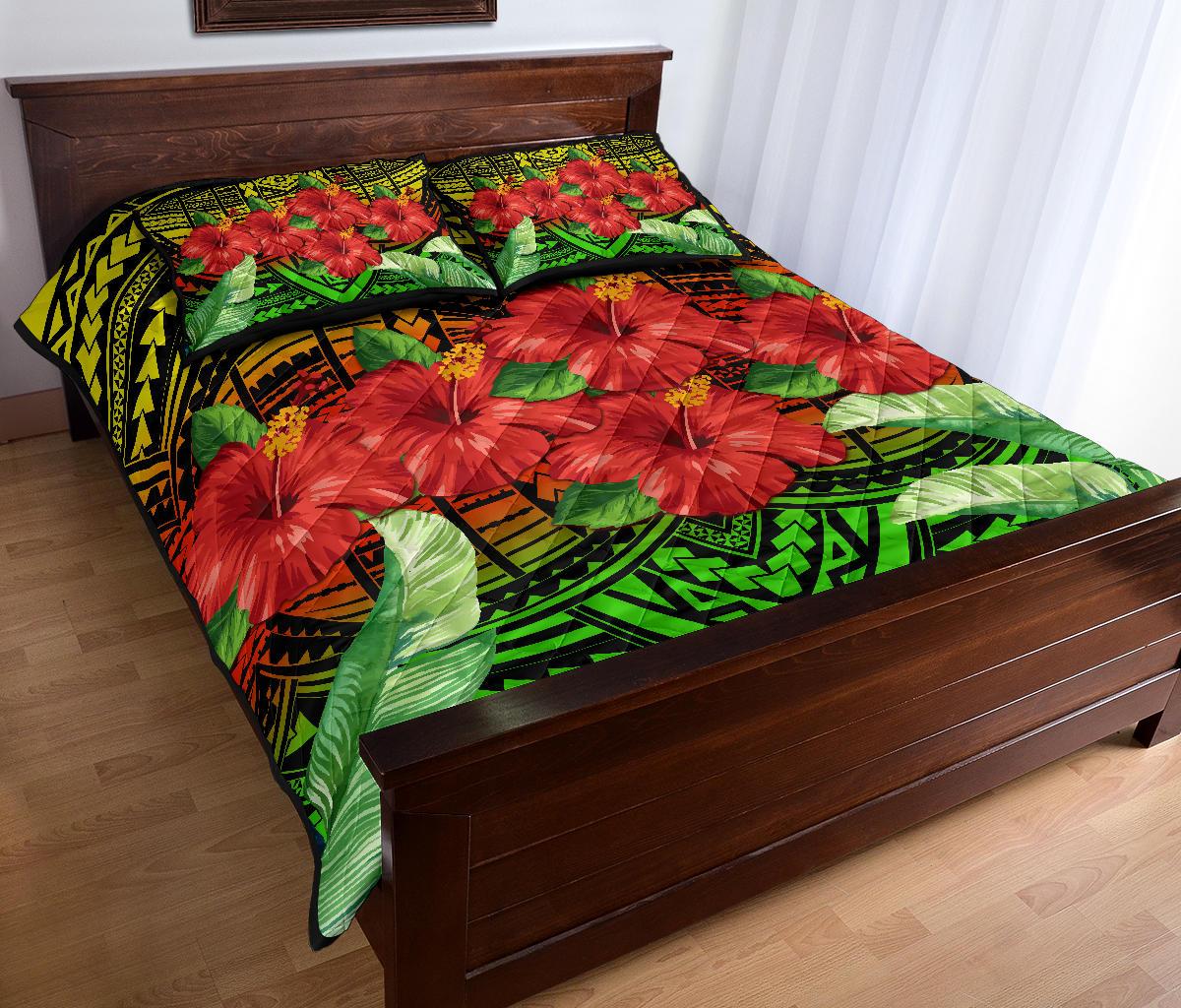Hawaii Hibiscus Tropical Polynesian Tribal Quilt Bed Set - Suri Style - AH - Polynesian Pride