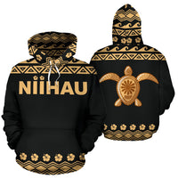 Niihau All Over Hoodie Polynesian Turtle Hoodie Unisex Black - Polynesian Pride