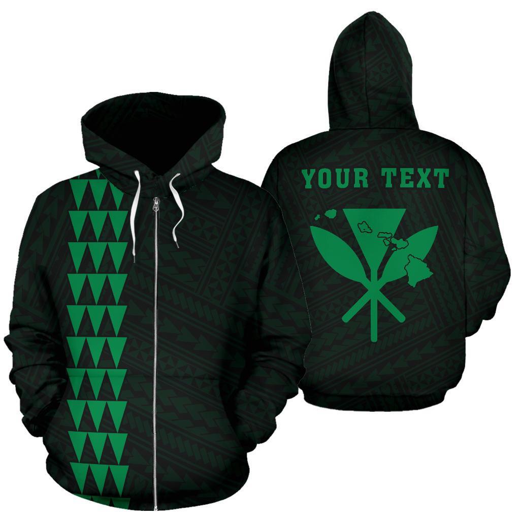 Polynesian Kakau Kanaka Maoli Map of Hawaii Custom Zip Hoodie Green Unisex Green - Polynesian Pride