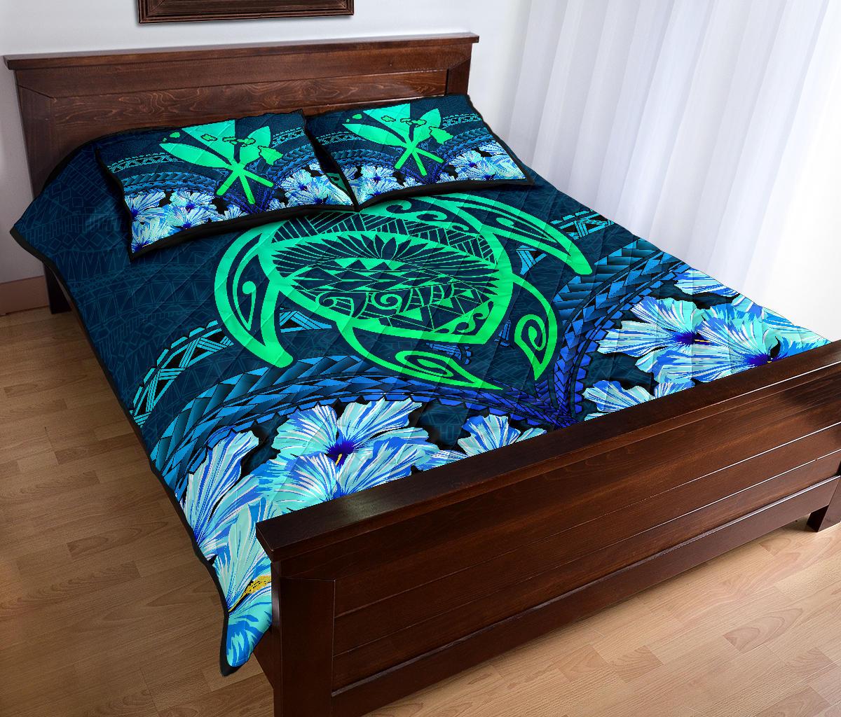 Hawaii Turtle Hibiscus Quilt Bed Set - Choco Style - Polynesian Pride