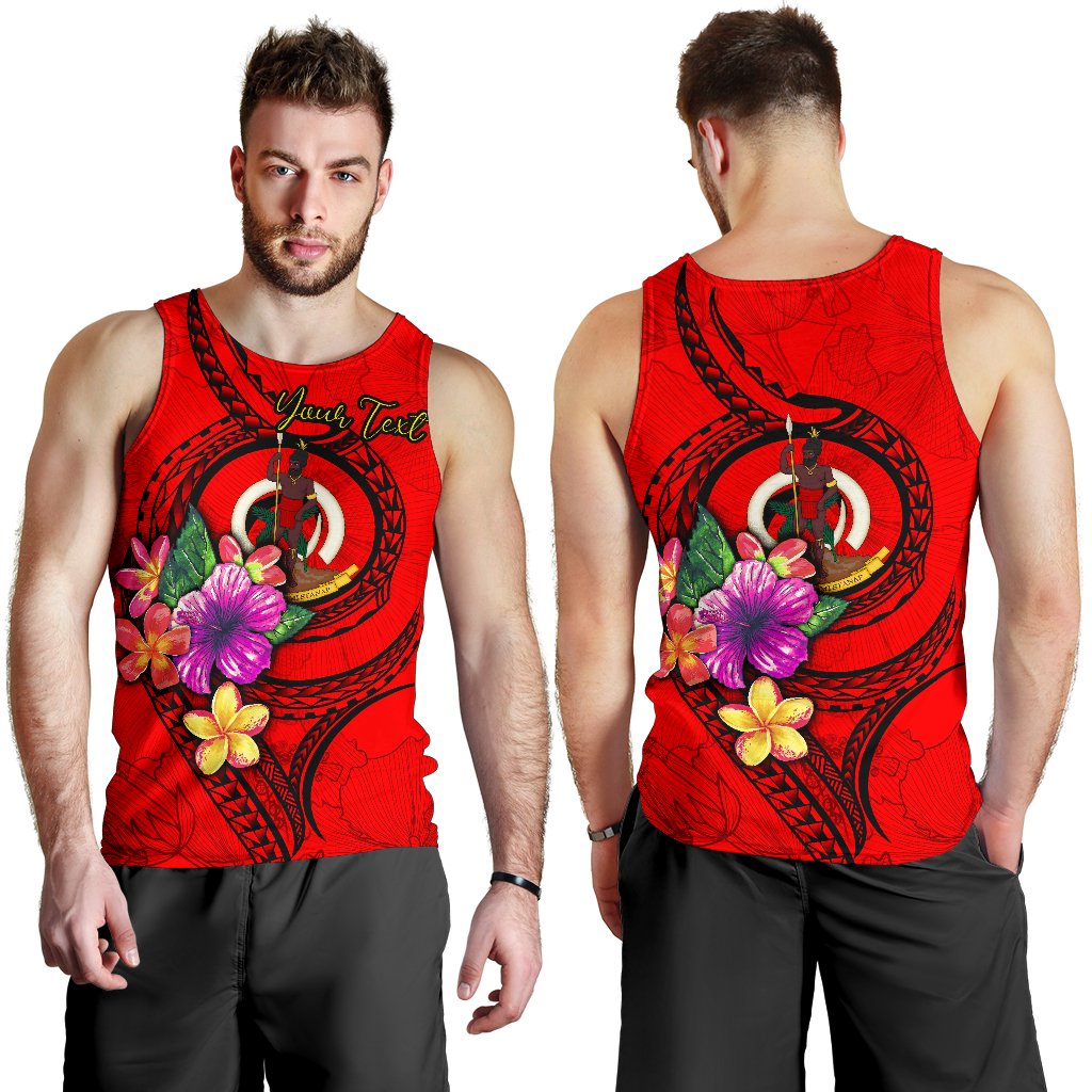Vanuatu Polynesian Custom Personalised Men's Tank Top - Floral With Seal Red Red - Polynesian Pride