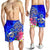 Polynesian Men's Shorts - Turtle Plumeria Blue Color - Polynesian Pride