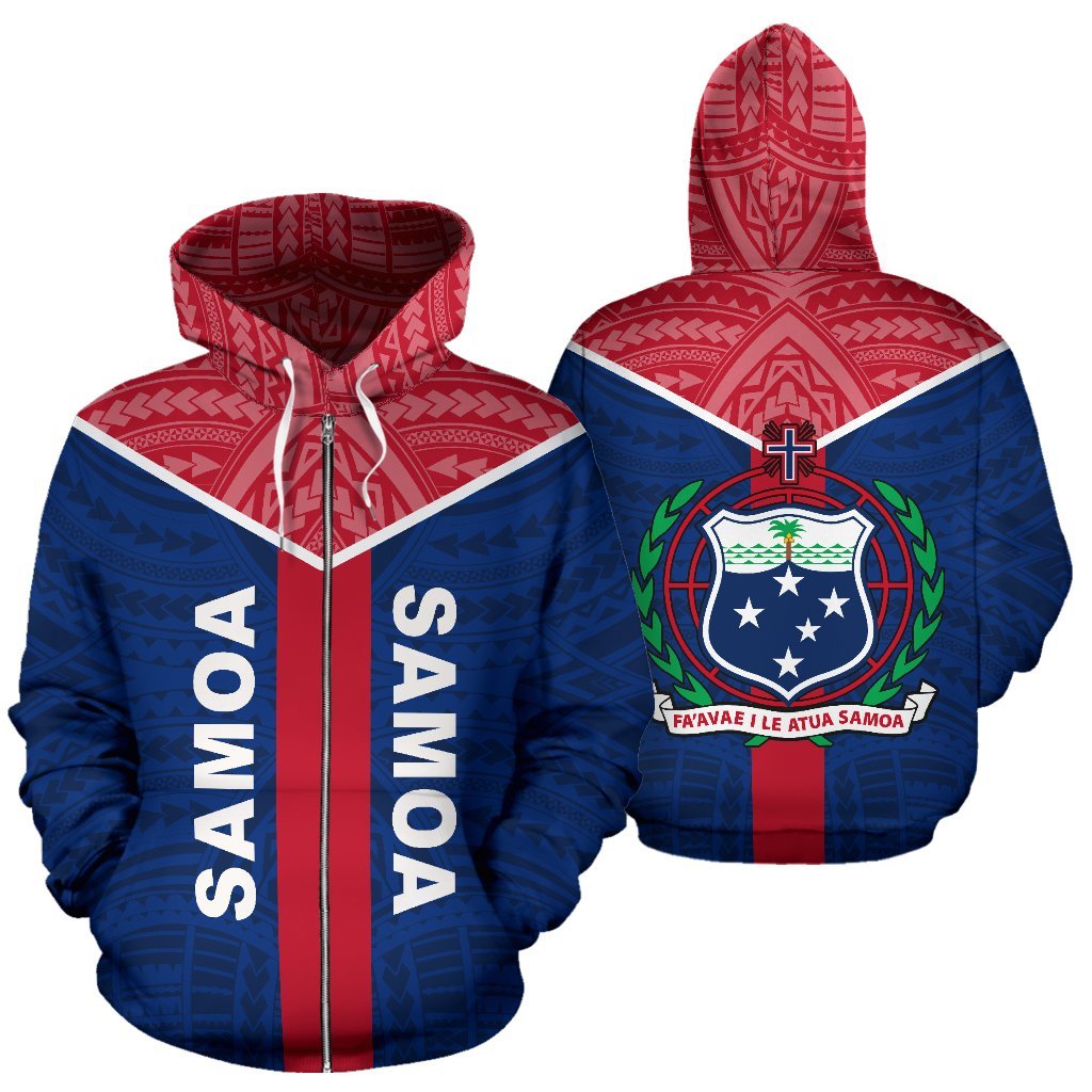 Samoa Zipper Hoodie Samoa Coat of Arms Polynesian Tattoo Unisex Blue - Polynesian Pride