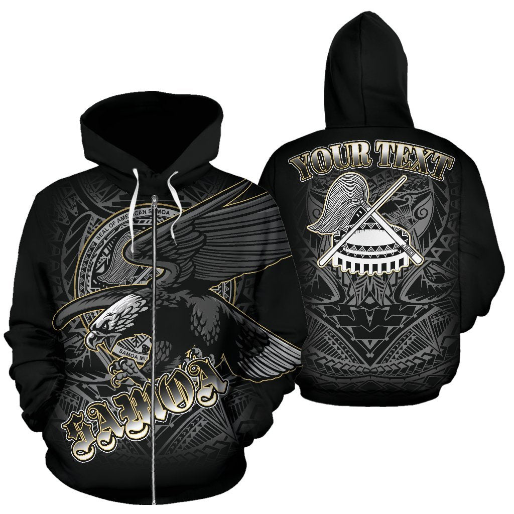 American Samoa Polynesian Eagle All Over Custom Zip up Hoodie Unisex Black - Polynesian Pride