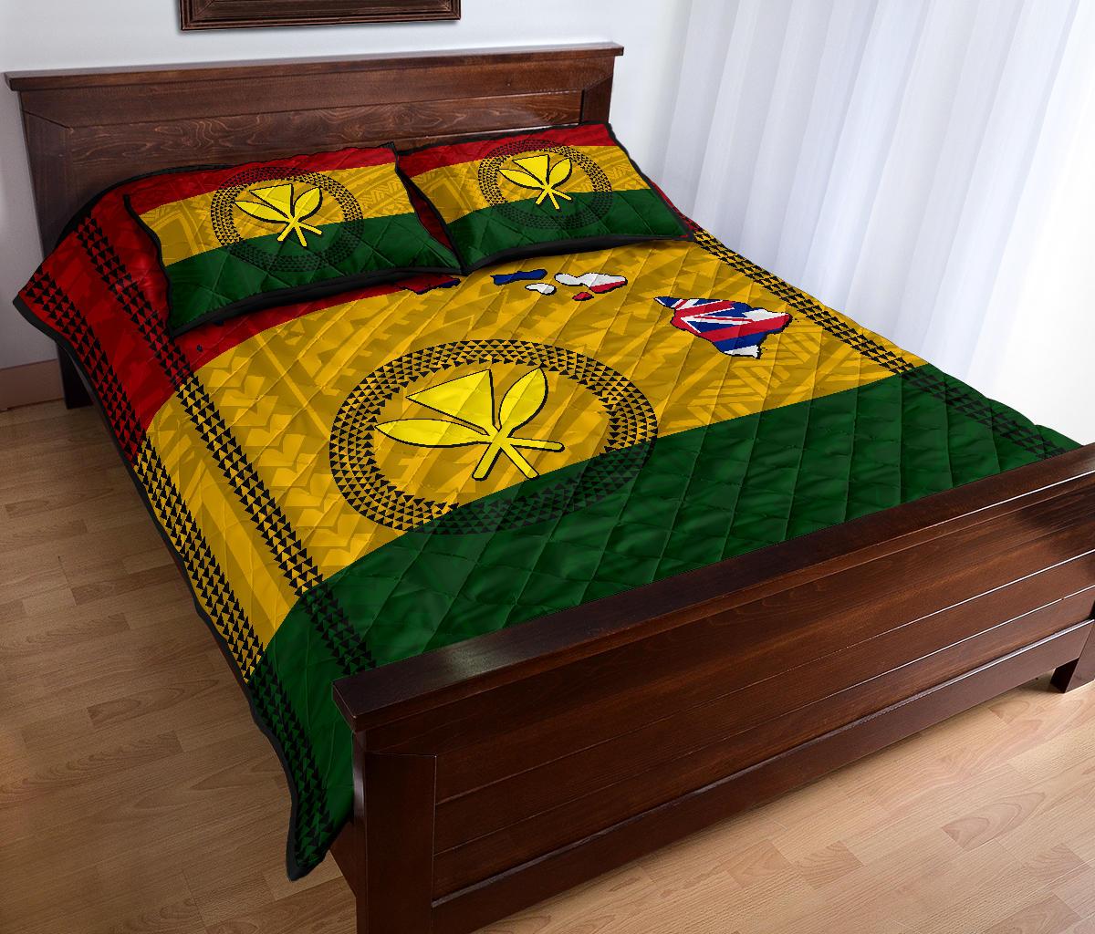 Hawaii Kanaka Flag Polynesian Quilt Bed Set - Polynesian Pride
