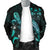 Fiji Polynesian Men's Bomber Jacket - Turtle With Blooming Hibiscus Turquoise - Polynesian Pride