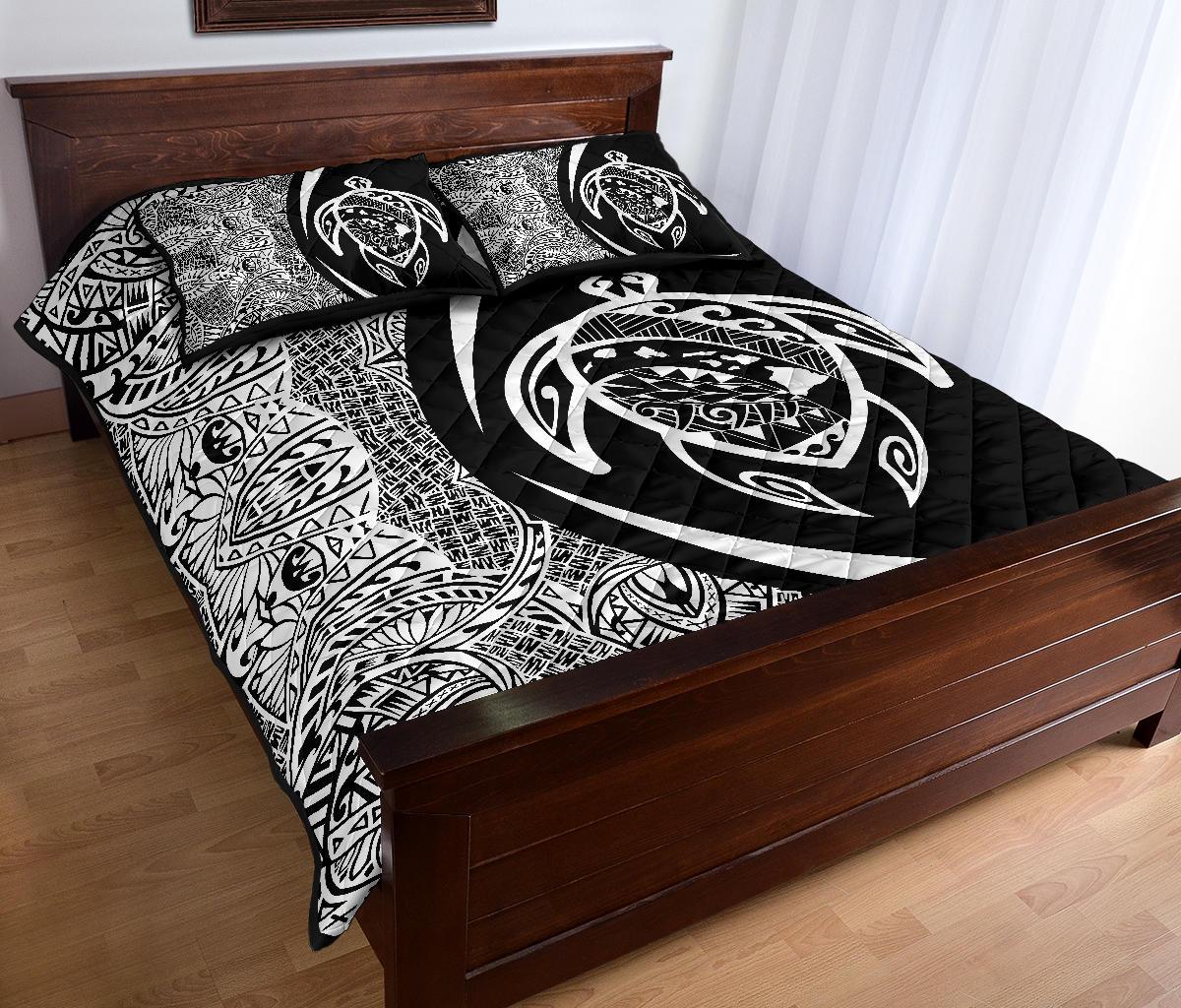Hawaii Turtle Map Polynesian Quilt Bed Set - White - Circle Style - Polynesian Pride