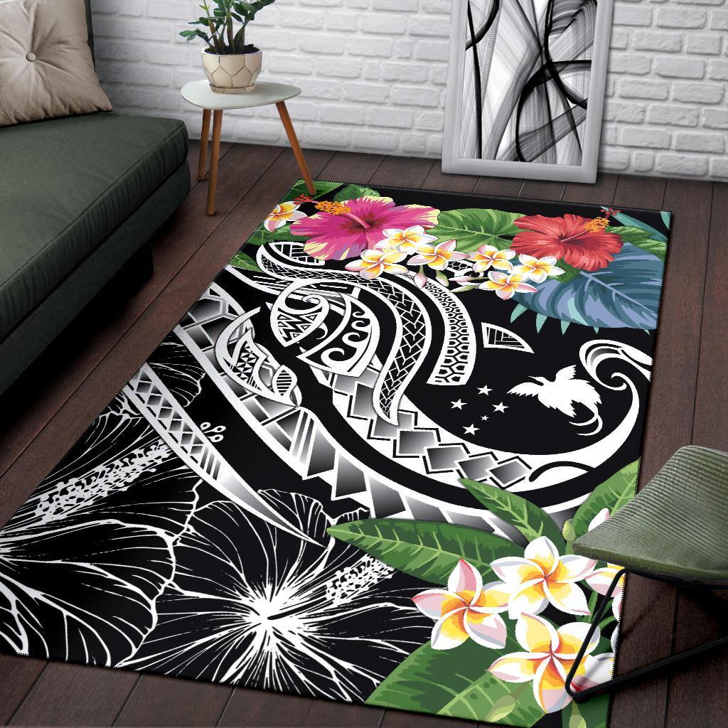 Papua New Guinea Polynesian Area Rug - Summer Plumeria (Black) - Polynesian Pride