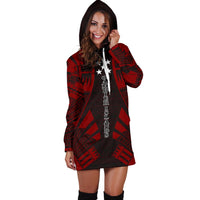Gambier Islands Hoodie Dress - Polynesian Tattoo Red - Polynesian Pride