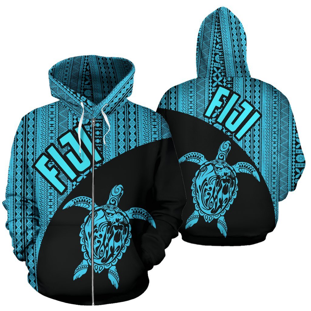 Fiji Tapa Zip up Hoodie Fiji Turtle Mermaid Unisex Blue - Polynesian Pride