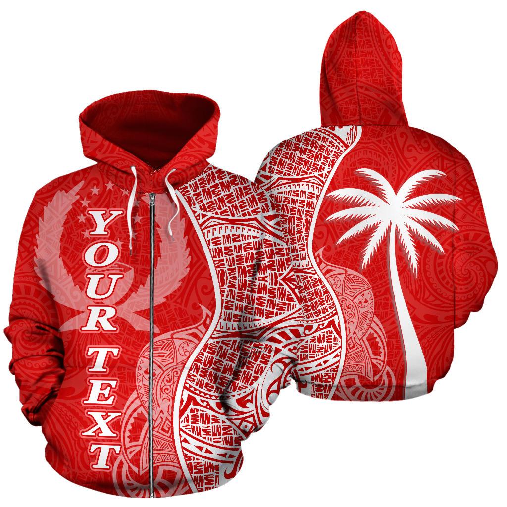 Pohnpei Polynesian Custom Zip up Hoodie Coconut Red White Unisex Red - Polynesian Pride