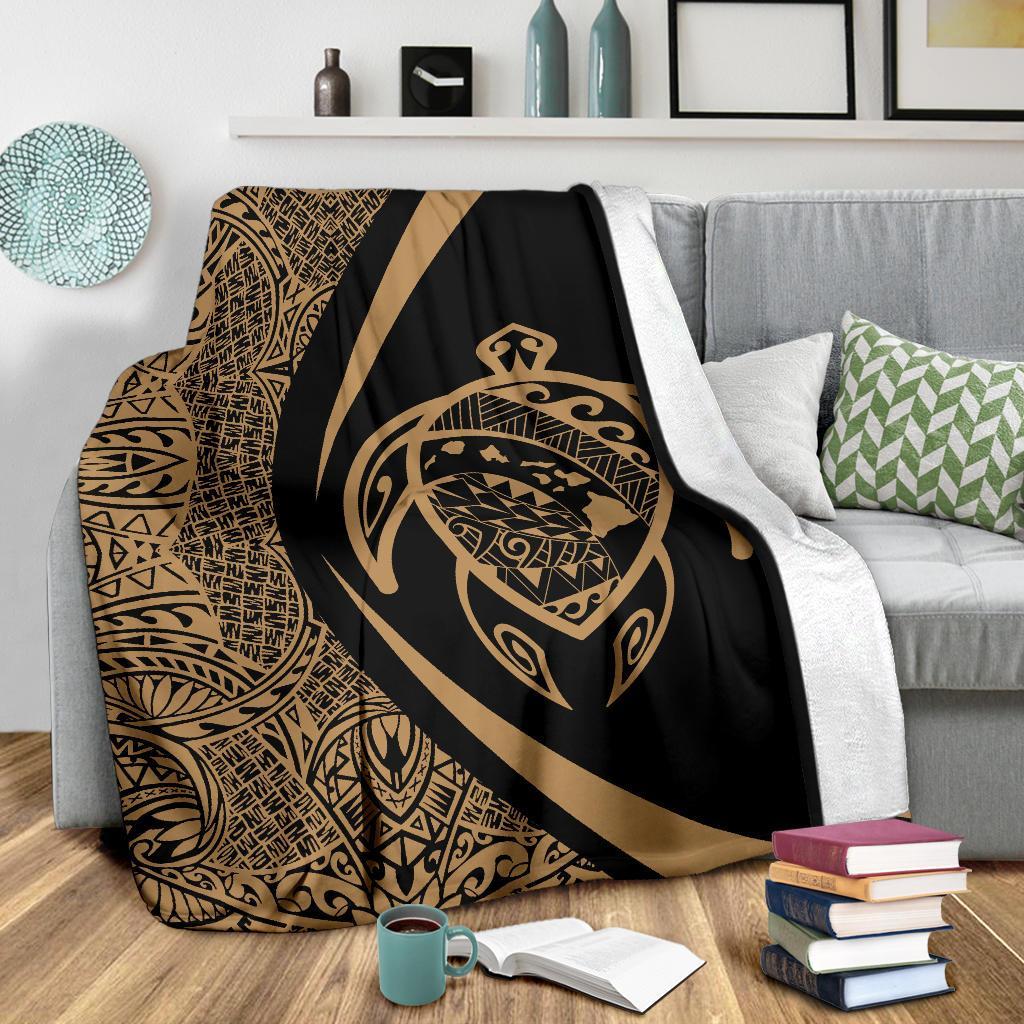 Hawaii Turtle Map Polynesian Premium Blanket - Gold - Circle Style - Polynesian Pride