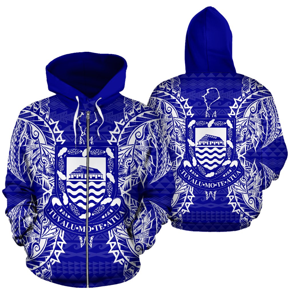 Tuvalu Polynesian All Over Zip up Hoodie Map Blue Unisex Blue - Polynesian Pride