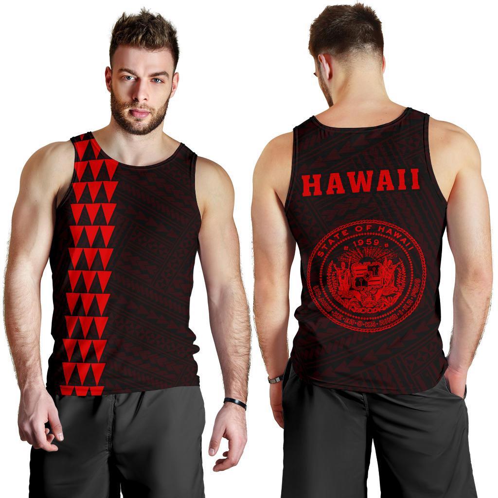 Hawaii Kakau Polynesian Coat Of Arms Men's Tank Top - Red Red - Polynesian Pride