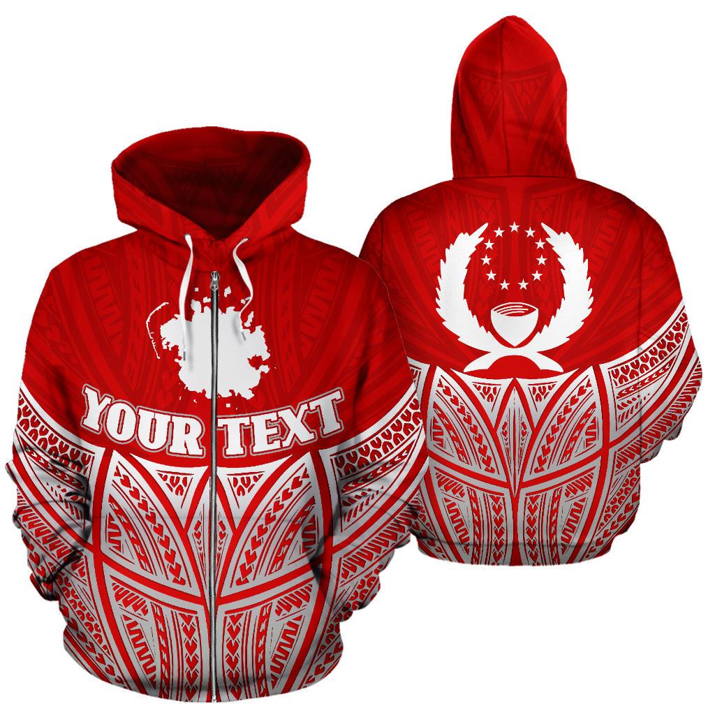 Pohnpei Polynesian Custom Zip up Hoodie Red Pride Map and Seal Unisex Red - Polynesian Pride