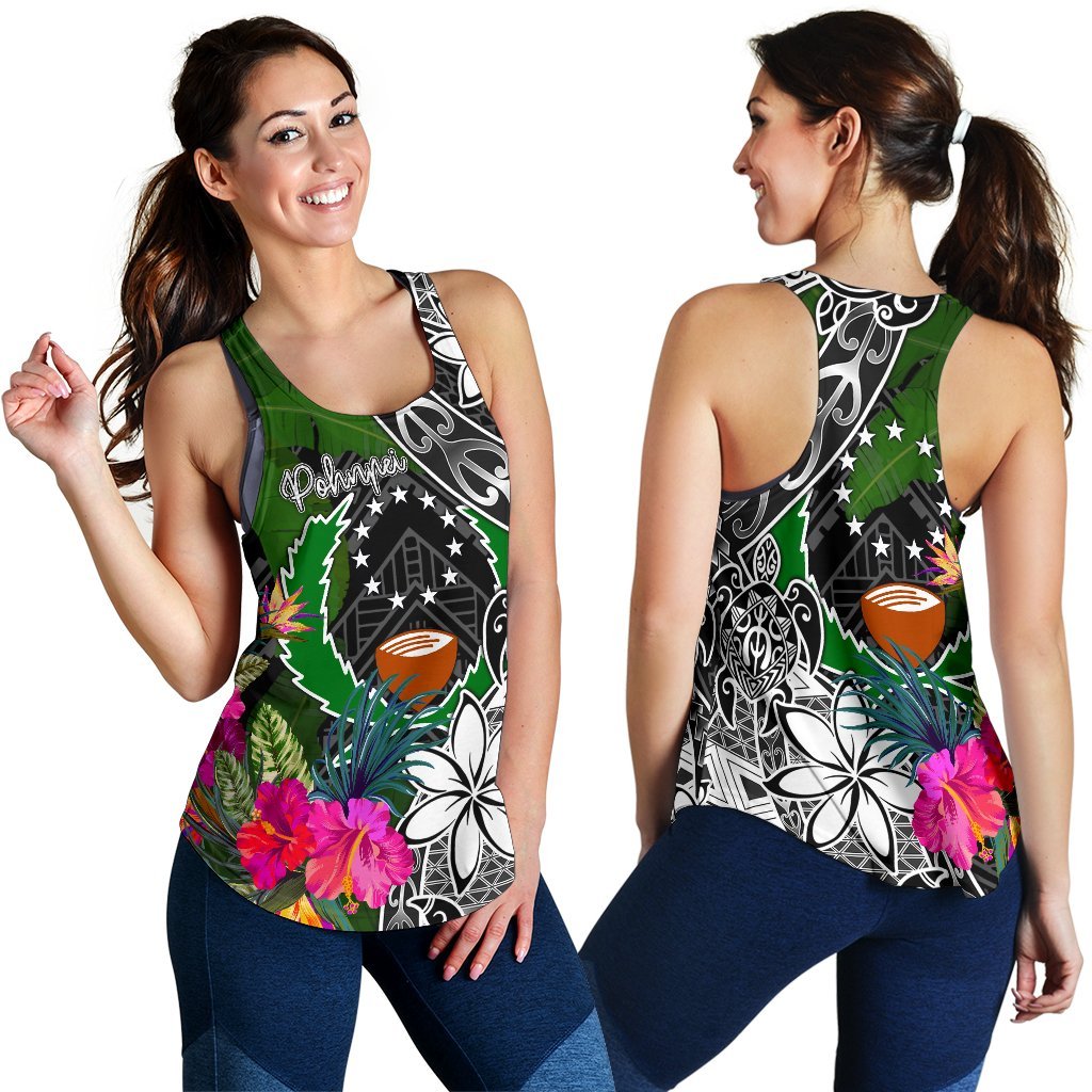 Pohnpei Women Racerback Tank - Turtle Plumeria Banana Leaf - Polynesian Pride