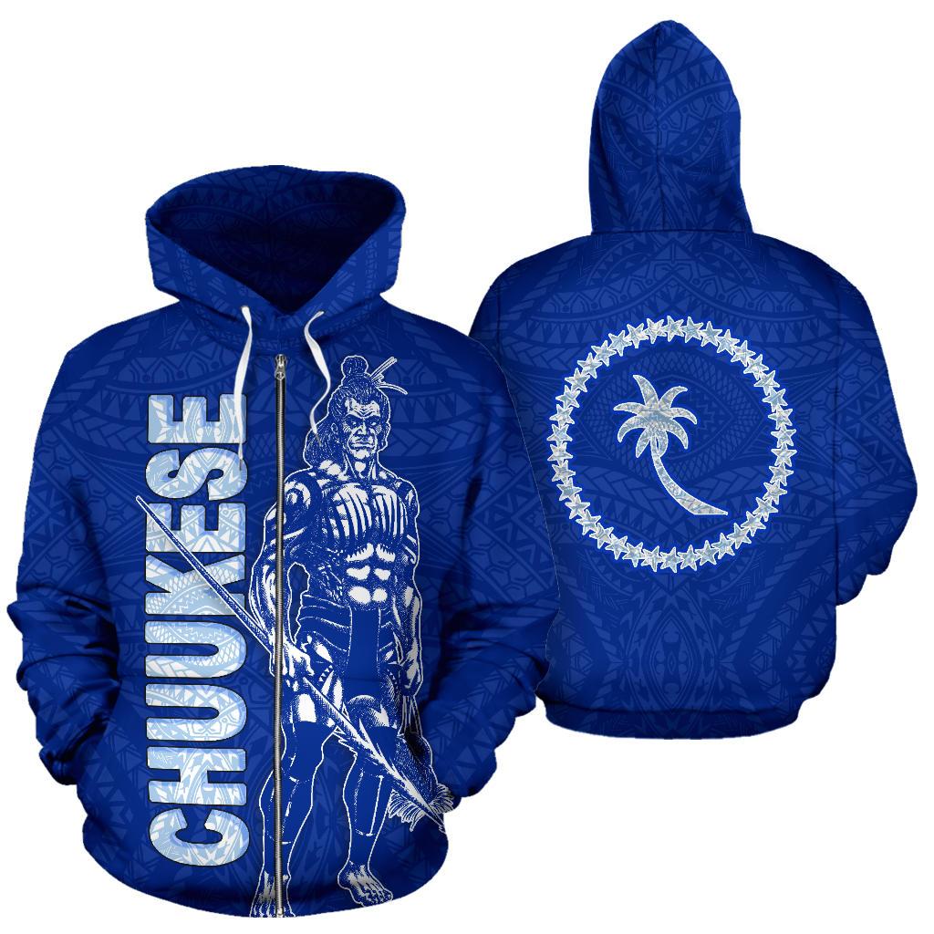 Chuuk Zip up Hoodie Micronesia Chuukese Warrior Flag Color Unisex Blue - Polynesian Pride