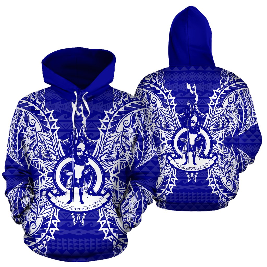 Vanuatu Polynesian ll Over Hoodie Map Blue Unisex Blue - Polynesian Pride