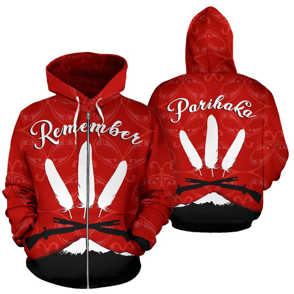 New Zealand Maori Remember Parihaka Zip Hoodie Unisex Red - Polynesian Pride