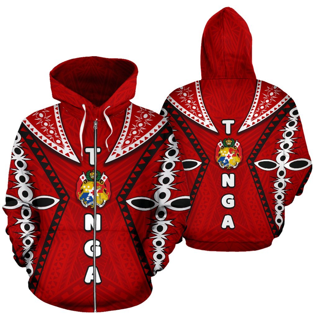 Tonga All Over Zip up Hoodie Ngatu Coat of Arms - Polynesian Pride