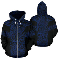 Polynesian Zip Hoodie Polynesian Tattoo Style Blue Blue - Polynesian Pride