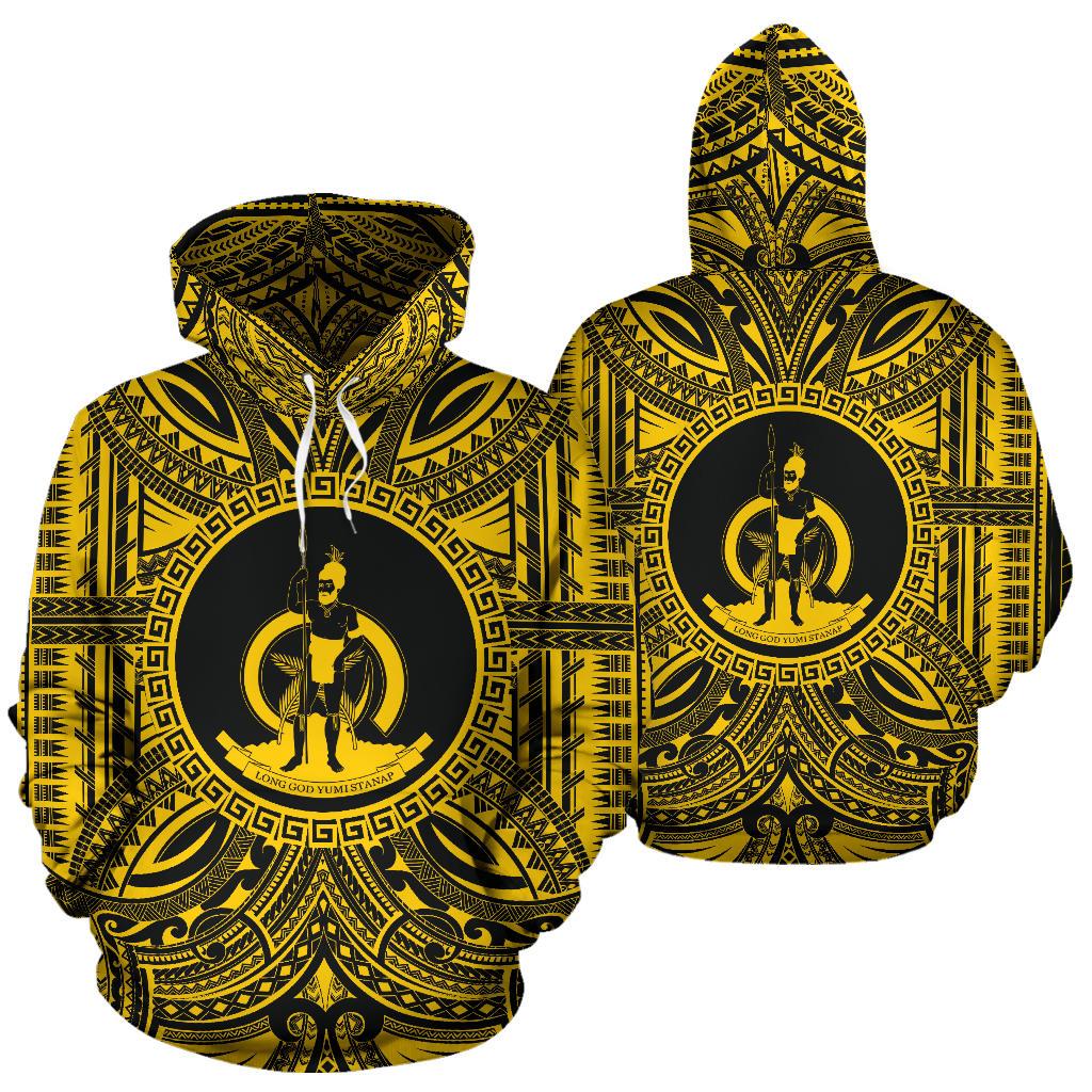Vanuatu ll Over Hoodie Vanuatu Coat of rms Polynesian Gold Black - Polynesian Pride