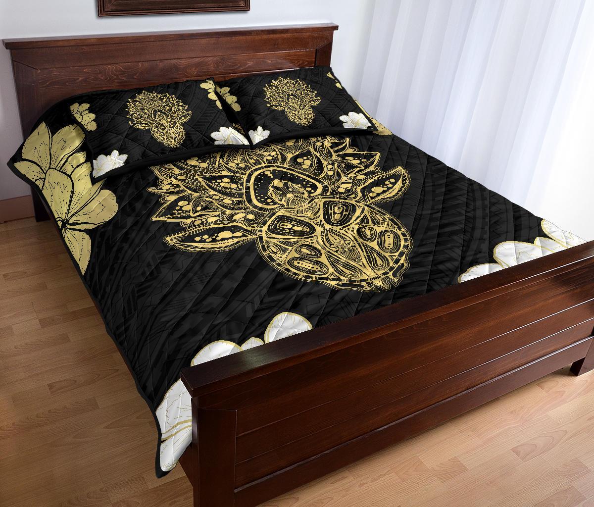 Hawaii Polynesian Turtle Mix Plumeria Gold - Quilt Bed Set AH - Polynesian Pride