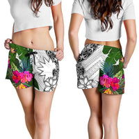 Nauru Women's Short White - Turtle Plumeria Banana Leaf - Polynesian Pride