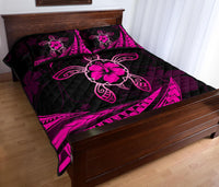 Hawaii Quilt Bed Set - Hibiscus Turtle Tribal Waves Pink - Polynesian Pride