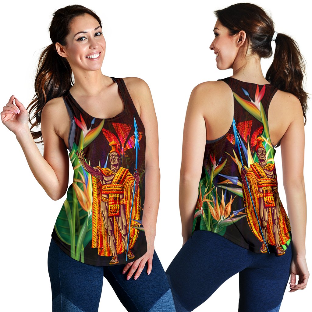 Hawaii Women's Racerback Tank - Hawaii King With Bird of Paradise Black - Polynesian Pride