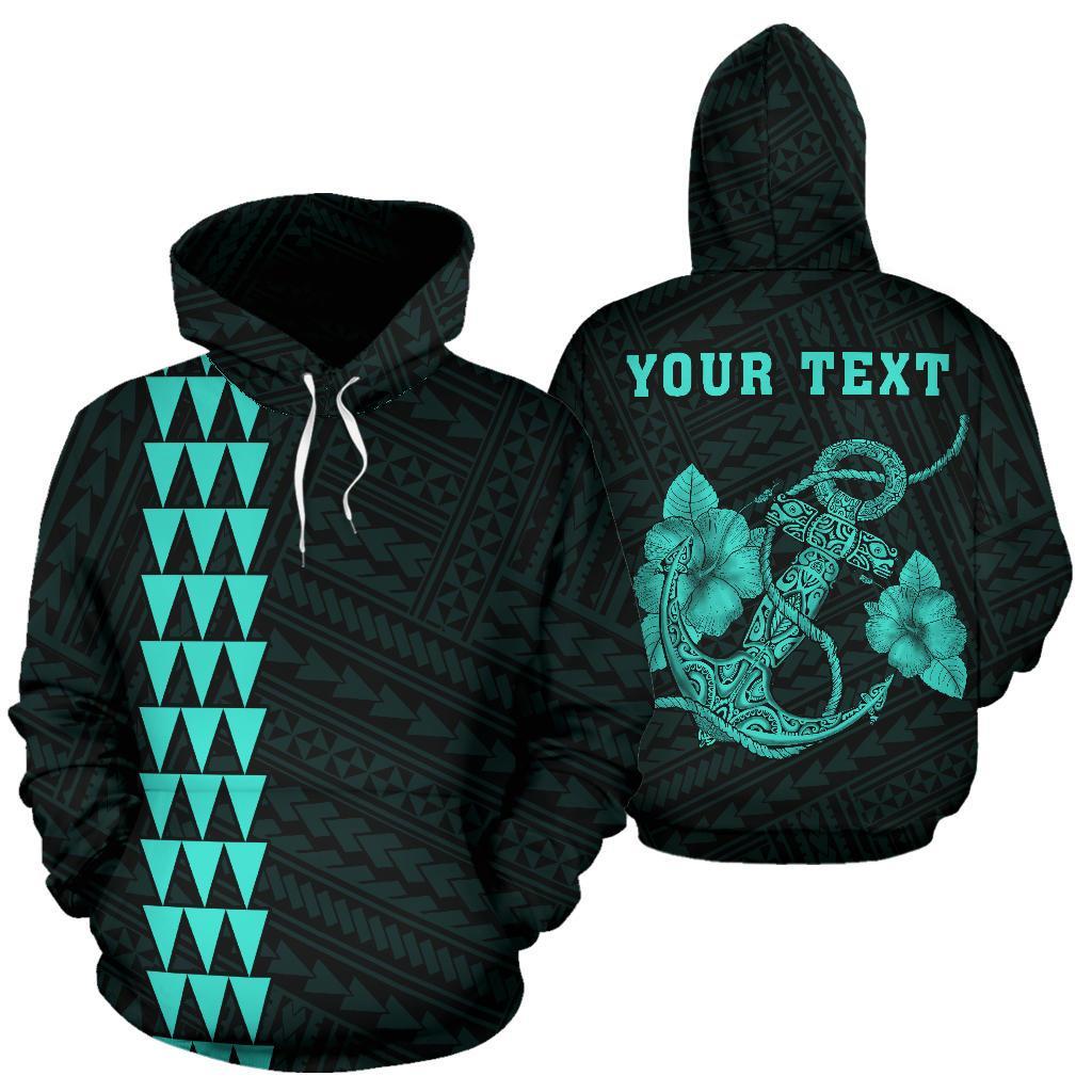 Polynesian Kakau Anchor Hibiscus Hawaii Custom Hoodie Turquoise Unisex Turquoise - Polynesian Pride