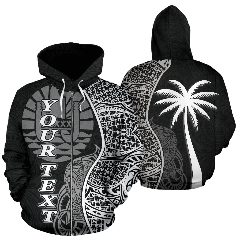 Tahiti Polynesian Custom Zip up Hoodie Coconut Black Unisex Black - Polynesian Pride