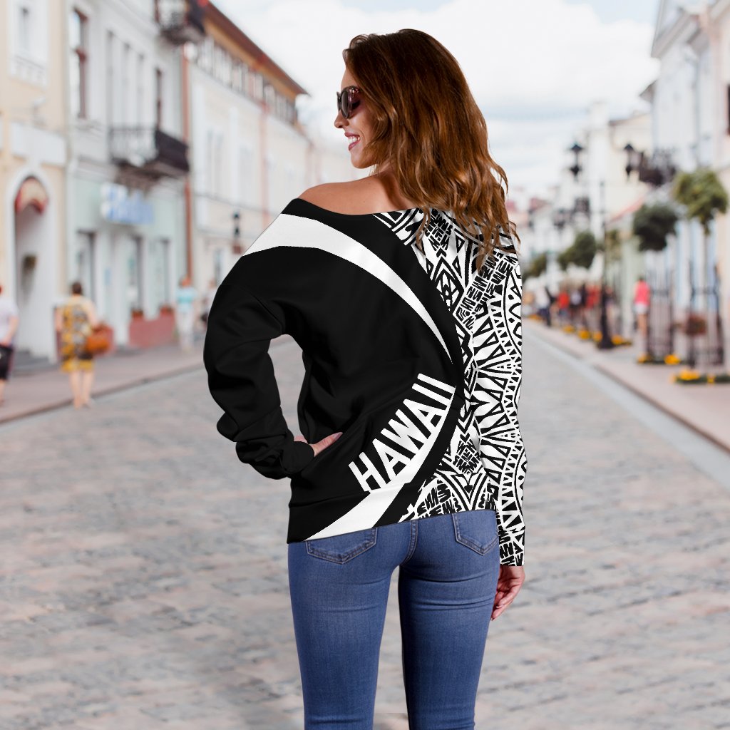 Hawaii Turtle Polynesian Women's Off Shoulder Sweater - Circle Style - AH - Whitle - Polynesian Pride
