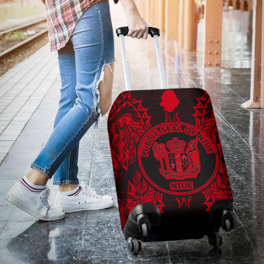 Niue Polynesian Luggage Covers Map Red - Polynesian Pride