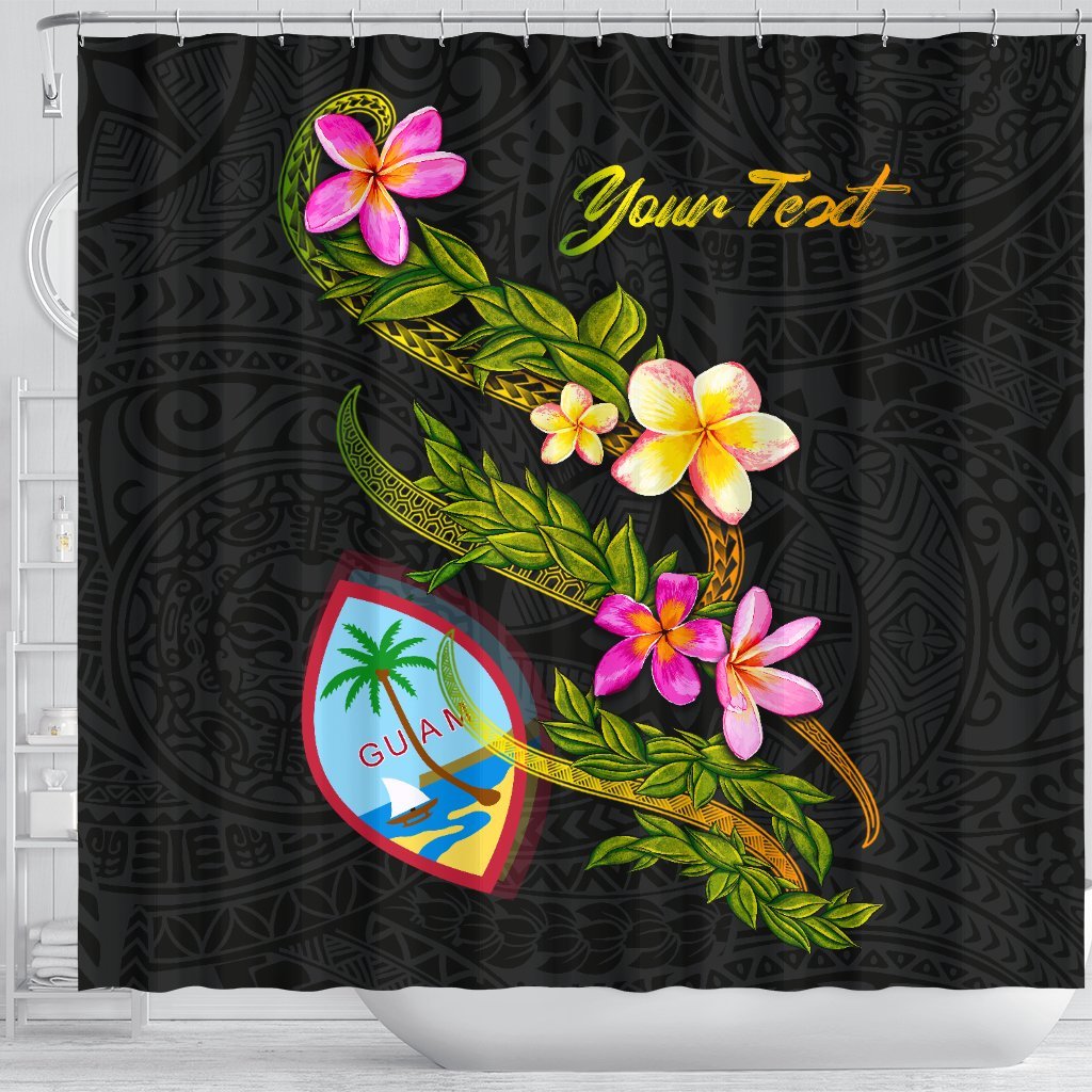 Guam Polynesian Custom Personalised Shower Curtain - Plumeria Tribal - Polynesian Pride