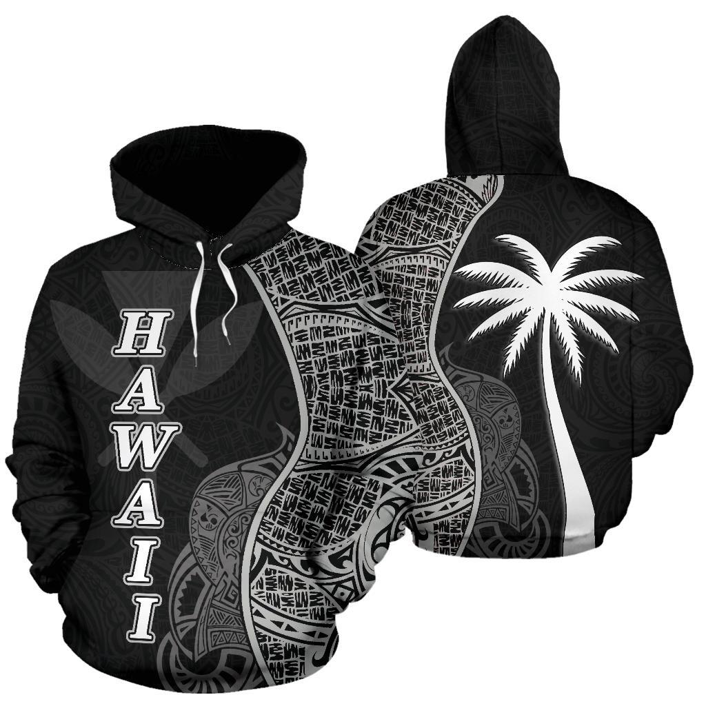 Polynesian Hawaii Hoodie Coconut Tree Black Unisex Black - Polynesian Pride