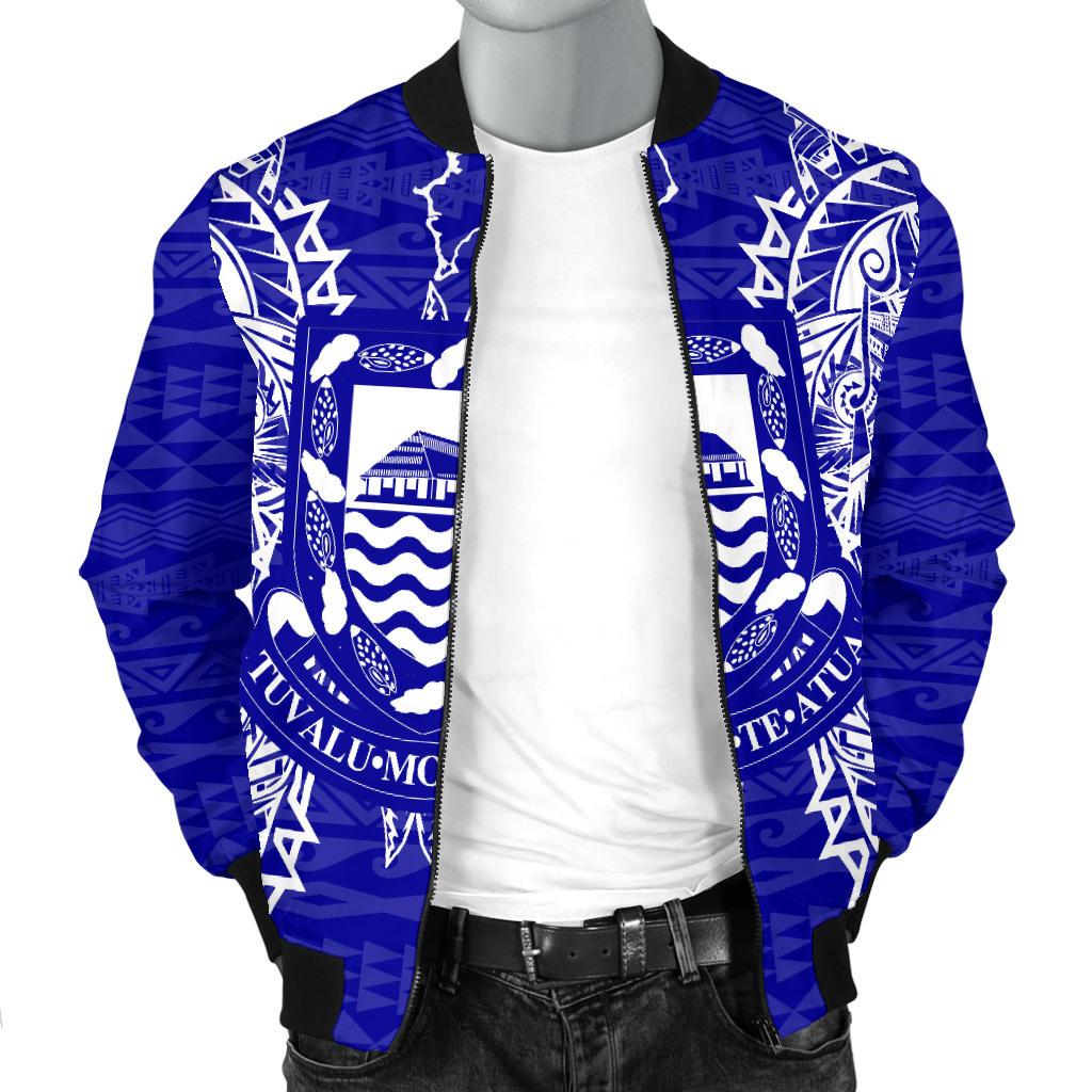 Tuvalu Polynesian Men's Bomber Jacket Map Blue - Polynesian Pride