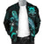 Tuvalu Polynesian Men's Bomber Jacket - Turtle With Blooming Hibiscus Turquoise - Polynesian Pride