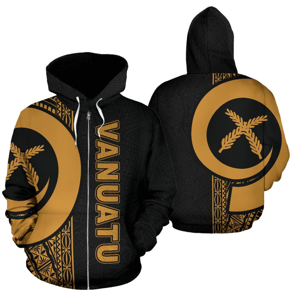 Vanuatu Polynesian Zip up Hoodie Gold Line Unisex Gold - Polynesian Pride