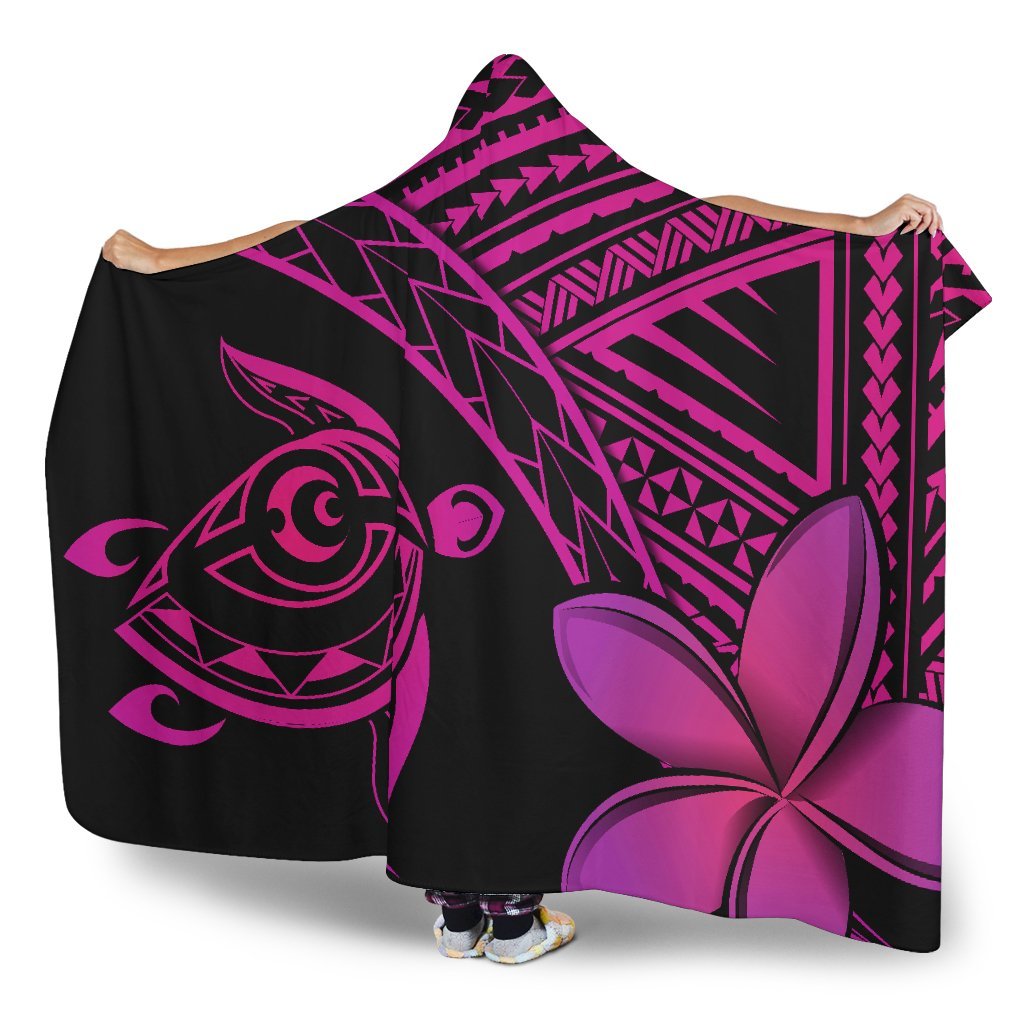 hawaiiHooded Blanket - Hawaii Turtle Plumeria Pink - Polynesian Pride