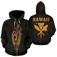 Polynesian Fish Hook Kanaka Map of Hawaii Zip Hoodie Unisex Gold - Polynesian Pride