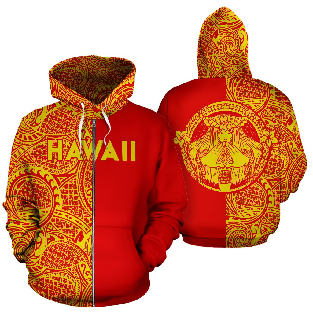 Polynesian Madame Pele Plumeria Hawaii Zip Hoodie The Half Unisex Red - Polynesian Pride